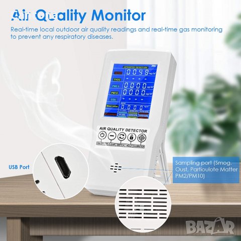 Монитор за качеството на въздуха за CO2, формалдехид, TVOC, PM2.5 / PM10, снимка 4 - Друга електроника - 34195332