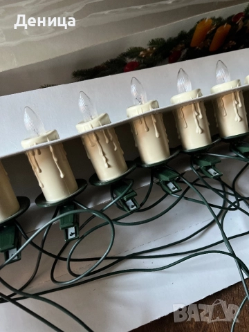 Коледна гирлянда със свещи-10 броя Изправна, запазена кутия, но скъсана Големина на всяка свещ с щип, снимка 3 - Други - 52598819