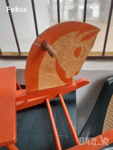 Старо голямо детско дървено конче играчка люлка Соц., снимка 2 - Антикварни и старинни предмети - 53287443