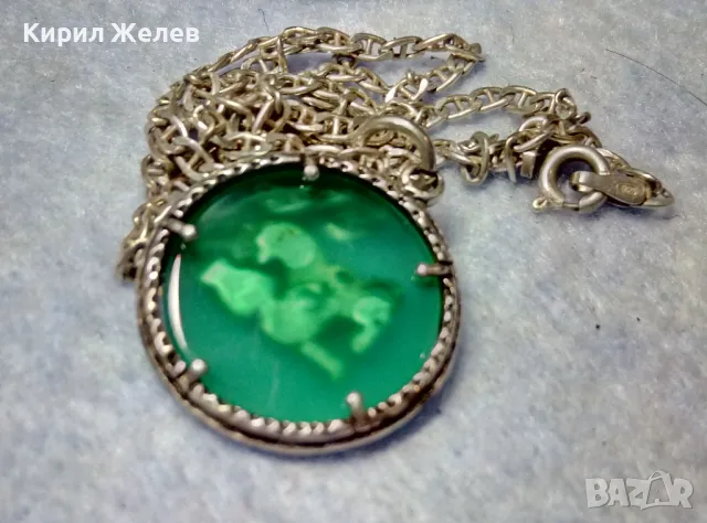 ИТАЛИАНСКИ ДАМСКИ МЕДАЛЬОН от СРЕБРО и СТЪКЛЕНА ПАСТА Paste Vitree Със СРЕБЪРНА 925 ВЕРИЖКА 43850, снимка 3 - Колиета, медальони, синджири - 49913234