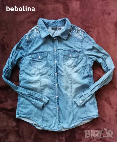 Дамска дънкова риза с камъни, снимка 1