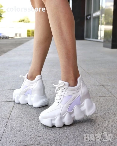 Кецове на платформа - бяла кожа с мрежа - PA786 , снимка 2 - Кецове - 50815557