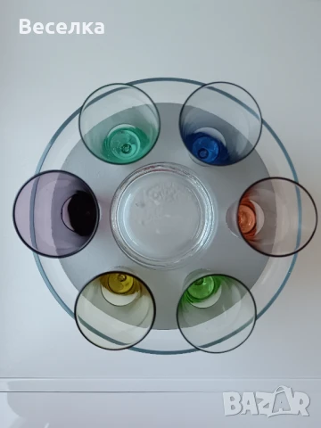 Комплект 6 бр цветни чашки за аперитив + кофичка за лед и място за бутилка., снимка 4 - Чаши - 51112686