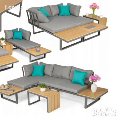 Градински комплект KANZA - модулен ъглов диван от алуминий с удобни възглавници и маса, снимка 10 - Градински мебели, декорация  - 53374194