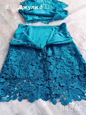 Нов ефектен сет от едра дантела тюркоаз, снимка 12 - Комплекти - 49729762