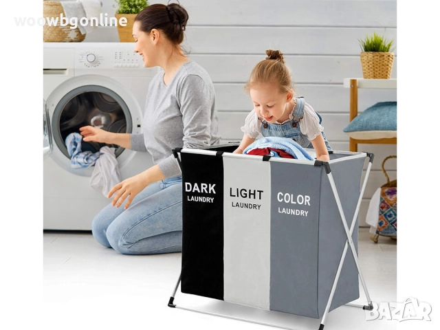 Кош за пране с 3 отделения – сгъваем, 135 л, снимка 5 - Други стоки за дома - 51822933