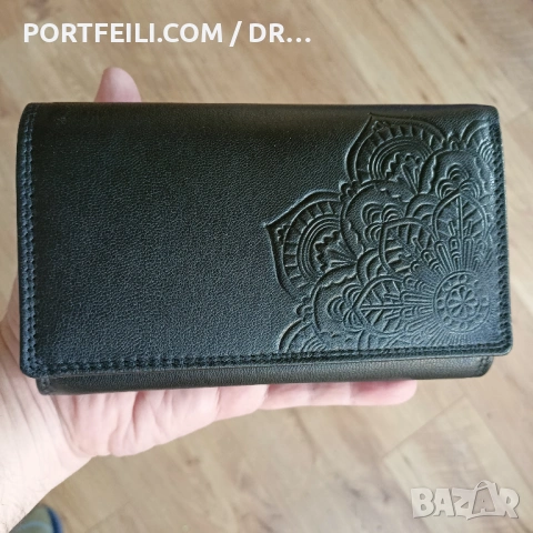  Дамско RFID портмоне Friedrich Germany,, Козя кожа, Мотив Мандала, Черно 