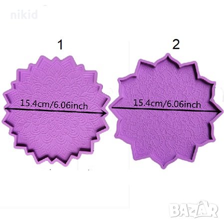 Мандала 2 вида силиконов молд форма фондан шоколад гипс смола подложка за чаша, снимка 2 - Форми - 35816268