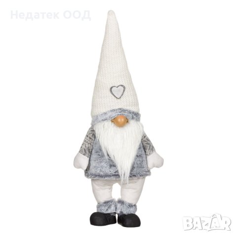 Коледна фигура, Гном, 70 см, Сив/ бял