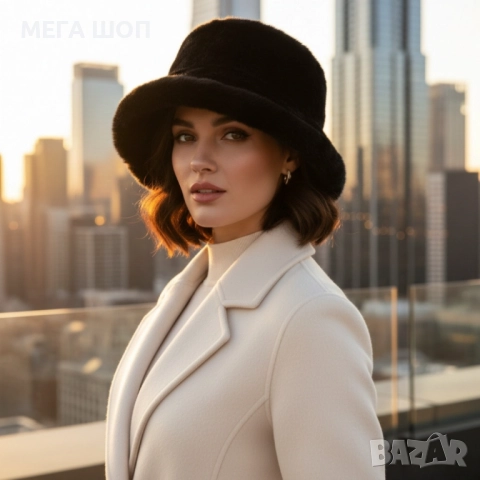 Дамска пухкава зимна шапка тип клош, снимка 3 - Шапки - 52692310