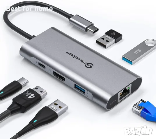 UtechSmart USB C хъб, Ethernet многопортов адаптер 6 в 1 USB C към HDMI докинг станция