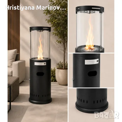 Газов градински отоплител 11 kW със стъклен цилиндър и декоративен пламък, снимка 5 - Отоплителни печки - 56082040