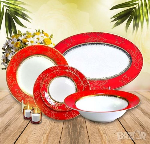 Червен комплект чинии - Лукс, за съдомиялна машина, снимка 2 - Коледни подаръци - 34808251