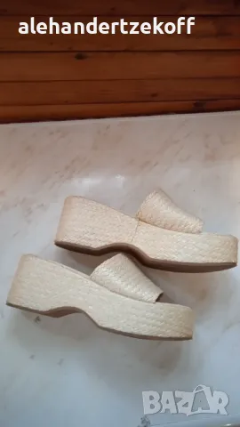 Плетени чехли на висок ток платформа, снимка 3 - Дамски обувки на ток - 50422839