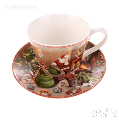 Комплект коледна чаша с чинийка в кутийка, снимка 3 - Чаши - 52350806