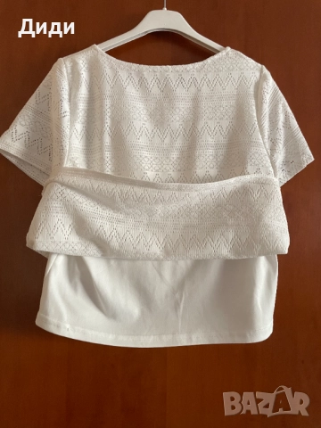 Дамска елегантна бяла блуза къс ръкав, снимка 2 - Блузи с дълъг ръкав и пуловери - 52563416