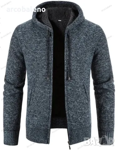 Ежедневно мъжко плетено яке с качулка и цип, 5цвята , снимка 5 - Якета - 47740924