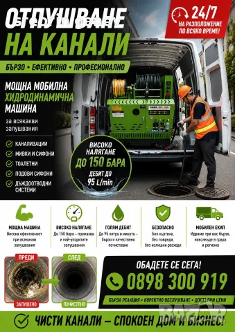 Отпушване на канали софия 