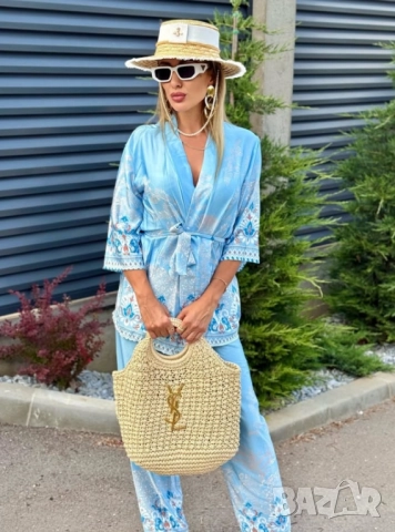 ⚜️Луксозен сатениран сет от риза , тип кимоно и панталон 