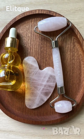 Нефритен масажор за лице с 2 ролки + плосък нефритен камък