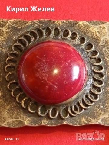 Винтидж брошка с филигран и червен камък АХАТ монети 52267, снимка 3 - Други - 52545907