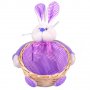 Великденска декорация, 3D заек с кошница,  Бяло/ лилаво/ каре, 14x7 см 