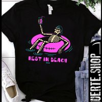 Дамска тениска с щампа REST IN BEACH, снимка 1 - Тениски - 40932494