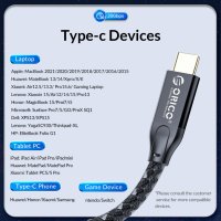 Orico кабел USB 3.2 Gen2x2 Type-C / Type-C PD100W 20Gbps 1.0m CM32-10 - 24 месеца гаранция, снимка 13 - Кабели и адаптери - 41291760
