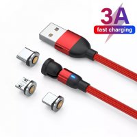 ✨540° Бързо магнитно зарядно 3А, магнитен кабел micro USB, Type C, i-phone трансфер на данни 480Mbps, снимка 11 - USB кабели - 38782029