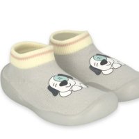 Полски бебешки обувки чорапки, Сиви с куче, снимка 1 - Бебешки обувки - 38653373