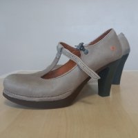 Art - кожени сиви обувки с масивен висок ток, снимка 2 - Дамски обувки на ток - 38868014