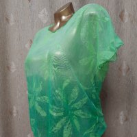 М/ L зелена прозрачна блуза / тениска / с къс ръкав , снимка 3 - Тениски - 40374114