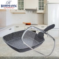 Тиган грил с капак Bohmann BH 1002-24MRB, 24см. , Mраморно покритие, снимка 1 - Съдове за готвене - 44216404