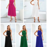 Дамска едноцветна миди рокля с плисирани халтери, 5цвята - 023, снимка 1 - Рокли - 40534214