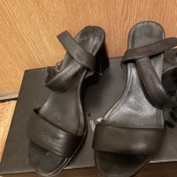 Черни сандали на нисък ток, 37 номер, снимка 1 - Сандали - 34559491