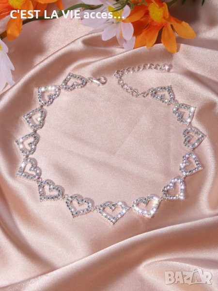 Rhinestone Heart Decor Necklace, снимка 1