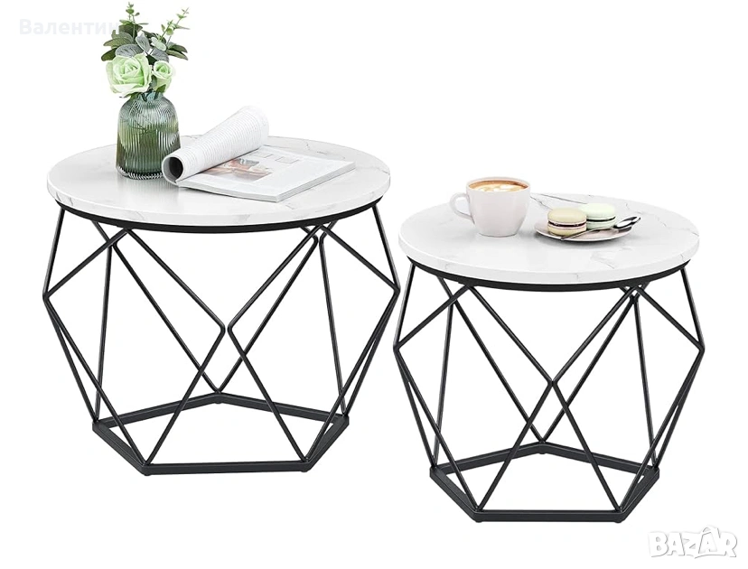Комплект от 2 кръгли масички с място за съхранение, снимка 1