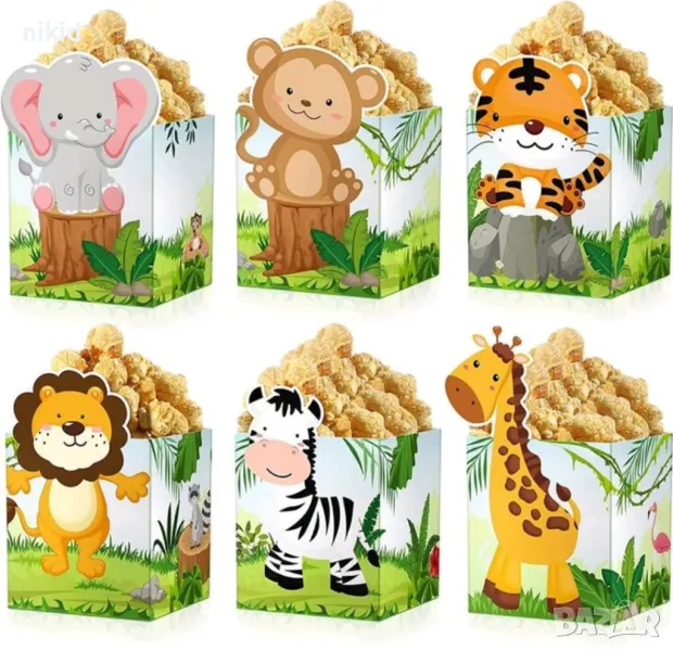 Зоо Джунгла животни картонена кутия кутии за лакомства пуканки рожден ден парти картонени кутийки , снимка 1