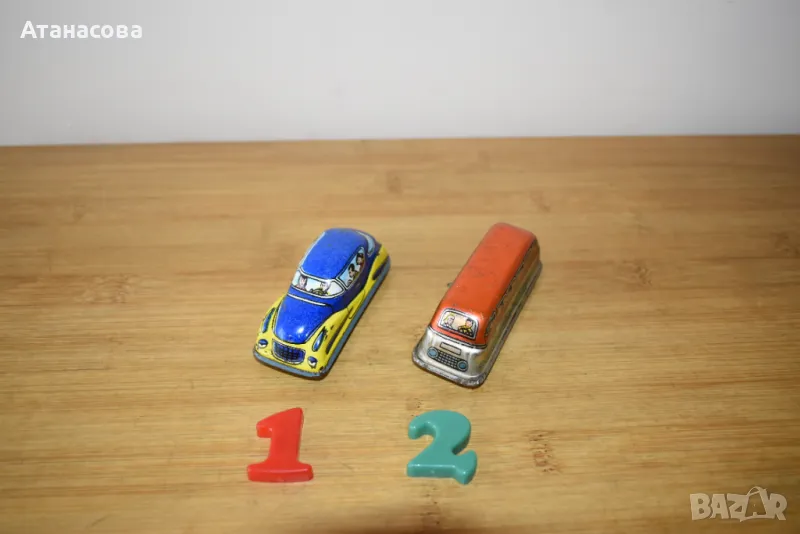 Механична метална ламаринена количка и автобус играчка, снимка 1