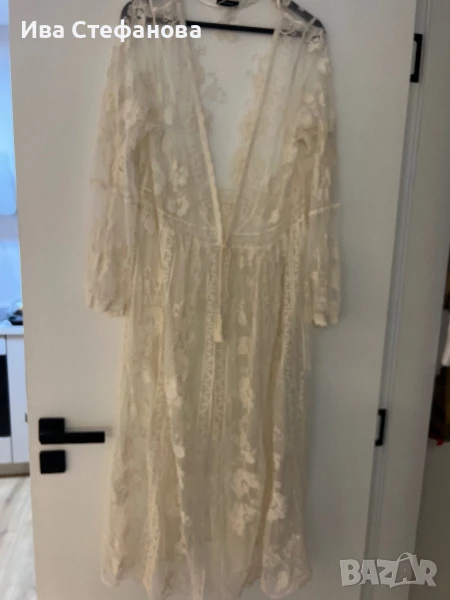 Нова  плажна бяла памучна памук дантелена наметка плажна дълга риза кафтан плажна дълга рокля , снимка 1