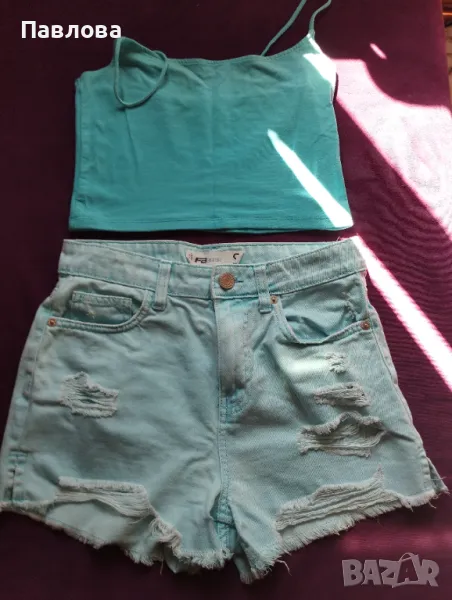 Дънкови панталонки и бюстие за  15 лева, S номер, снимка 1