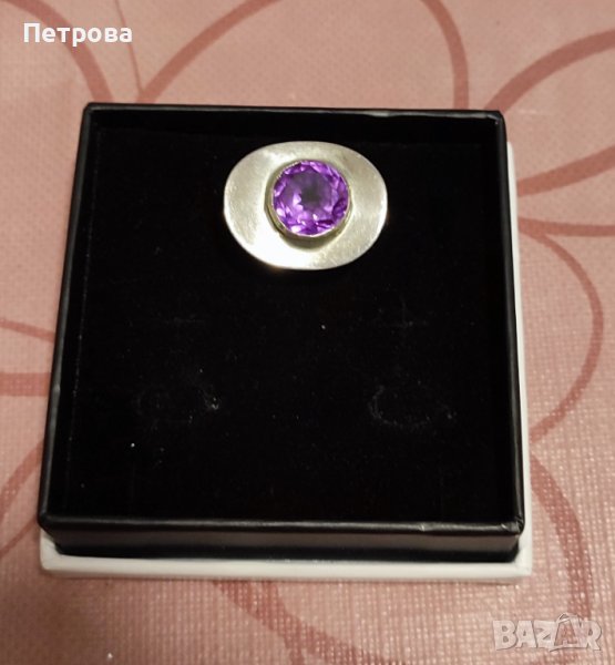 Сребърен пръстен с естествен аметист , снимка 1