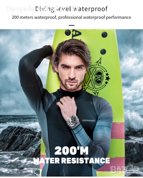 Mъжки кварцов часовник за гмуркане/водолази 200 м - ADDIESDIVE с Японски механизъм Japan Miyota 2115, снимка 1