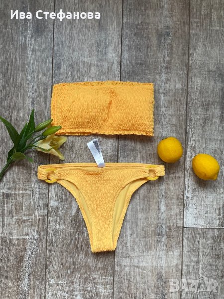 Нов патешко жълто бански костюм сет две части комплект М рипс рипсен , снимка 1