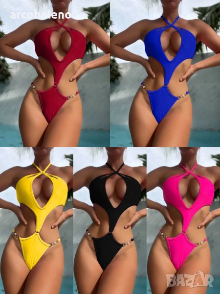 Дамски моден едноцветен бански костюм, 5цвята , снимка 1