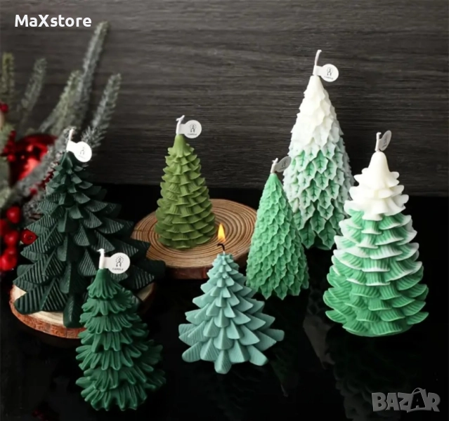 3D 4 модела елхи елха Силиконов молд форма за свещи гипс смола, снимка 1