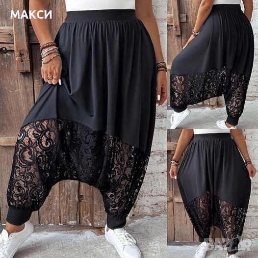 Макси модерен силно еластичен мек потур с красива еластична дантела в наситено черно, снимка 1