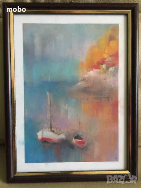 Картина "Лодки "-  техника  пастелни бои, снимка 1