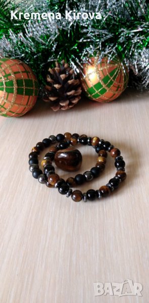 Сет мъжки гривни от тигрово око, оникс и хематит. Ръчна изработка. Бижута Луди гъби., снимка 1