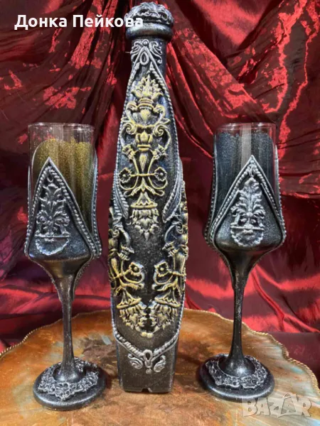Сервиз за вино от три части в злато, ръчна изработка, снимка 1